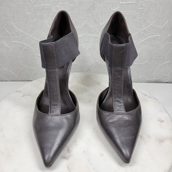 Elizabeth & James Stiletto Heels Womens 8 Gray Leather T-Strap Metal Spike Heel - Picture 13 of 16